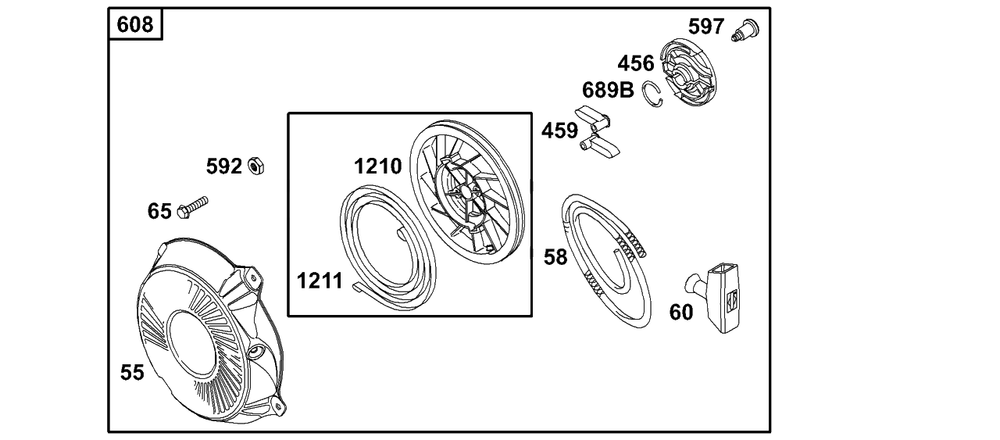 Rewind Group Diagram and Parts List for 133232-1012-XX  Briggs and Stratton Engine